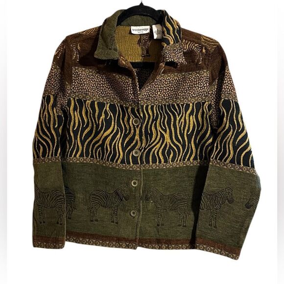 VintageWomen's Y2K Breckenridge Zebra Animal Safari Jacket Pattern Size Petite L - Picture 1 of 11